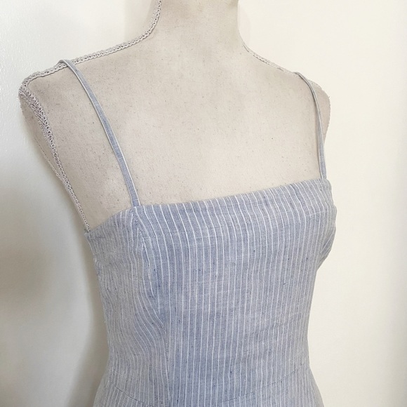 THEORY BLUE WHITE STRETCH LINEN BLEND PERFECT TEA DRESS - 2 - Picture 5 of 10